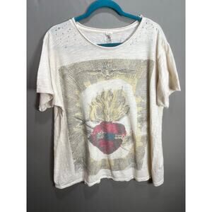 Magnolia Pearl Eternal Love Tee Beige Pullover Cotton Y2K Rare Heart Fire